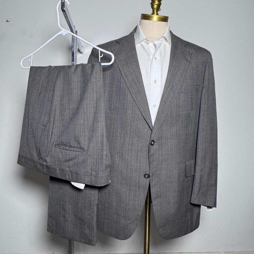 Rams Head Grodins Suit Mens 44R 40x30.5 Tan Pinstripe Vintage‎ 2-Piece Business